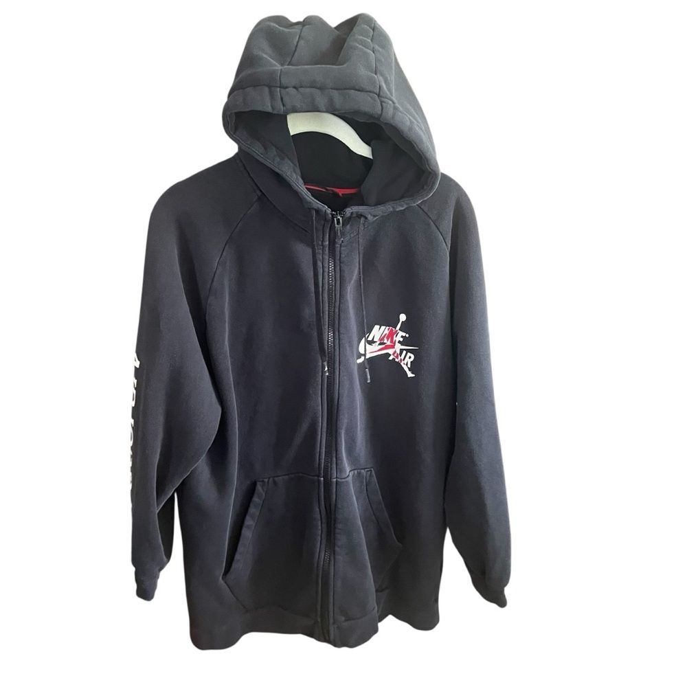 Nike Air Jordan Hooded Zip Jacket Men Large Black White Red Hoodie Basketball